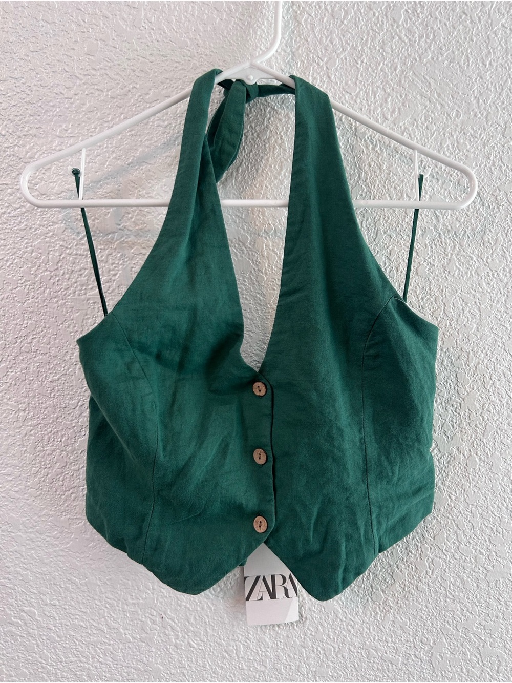 Zara Green Halter Vest Top Linen Cotton Blend Size Small - Picture 2 of 7